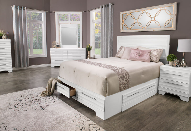 Olivia 6pc Bedroom Set with Storage Bed, Dresser, Mirror & Nightstand, Made in Canada, White - Full Size