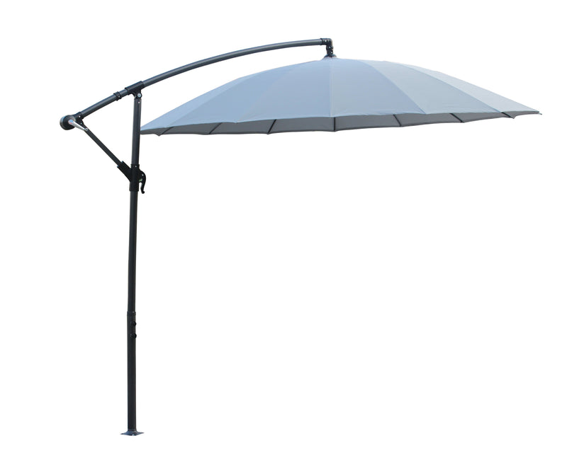 Shanghai Outdoor Patio Umbrella - 114\" W x 75\"H, Weather Resistant Aluminum & Fibreglass, Hand Crank - Grey
