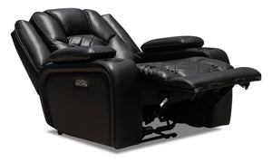 Axel Leather-Look Fabric Power Recliner with Power Headrest - Black