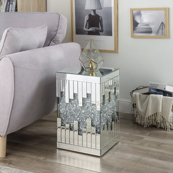 Lori 12\" Mirrored Accent Table with Crystals - Silver
