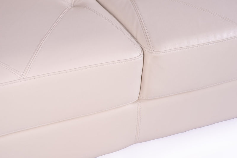 Chateau d’Ax Vita 87\" 100% Genuine Leather Sofa with Diamond Pattern Stitching and Wood Legs - Smoke White