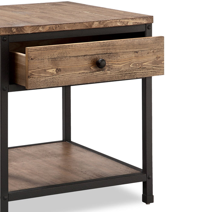 Giana 22\" Rustic End Table with Storage and Shelf - Brown Weathered Pine with Black Metal Frame