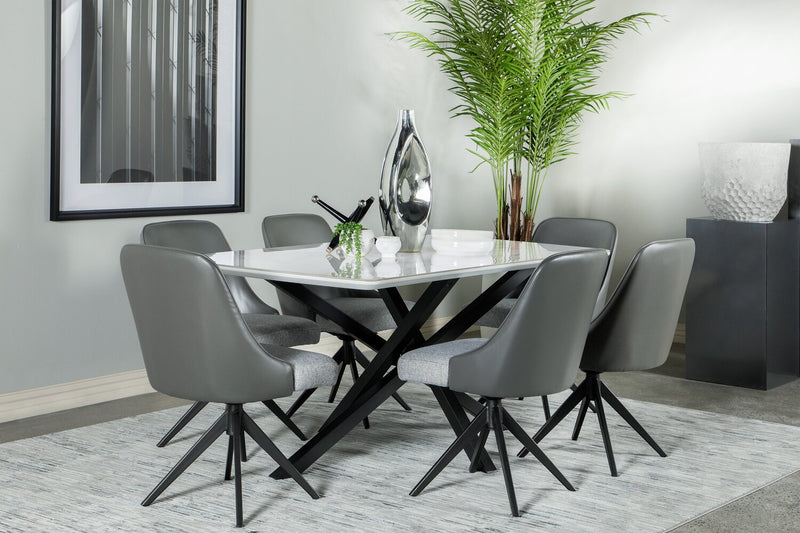 Bari Dining Chair with Vegan-Leather & Linen-Look Fabric, Swivel-Seat, Metal - Grey