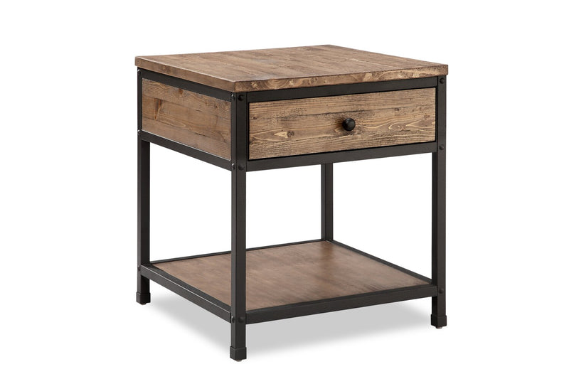 Giana 22\" Rustic End Table with Storage and Shelf - Brown Weathered Pine with Black Metal Frame