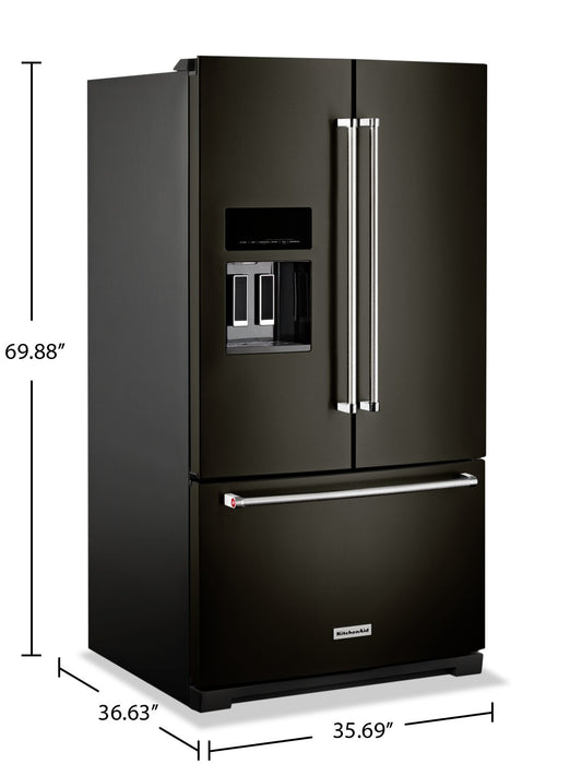 KitchenAid 36\" 26.8 Cu. Ft. French-Door Refrigerator - Black Stainless - KRFF577KBS
