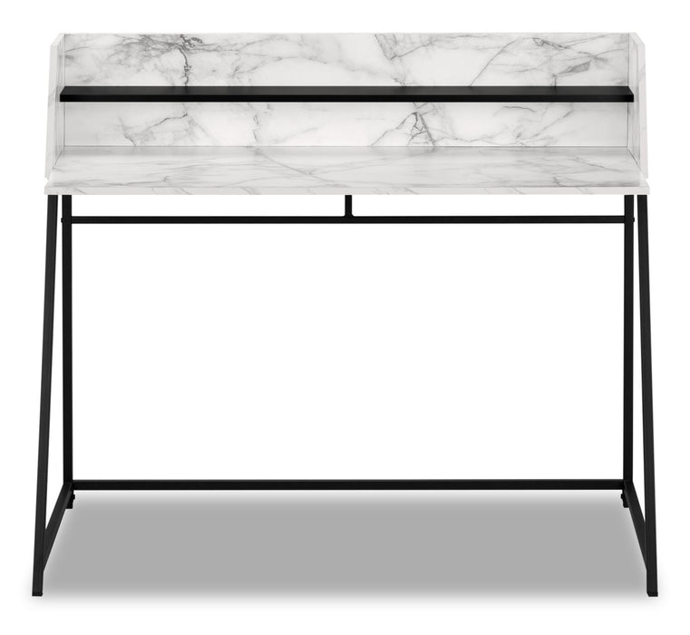 Lawson 47.25\" Office Desk with Small Hutch - White Marble-Look