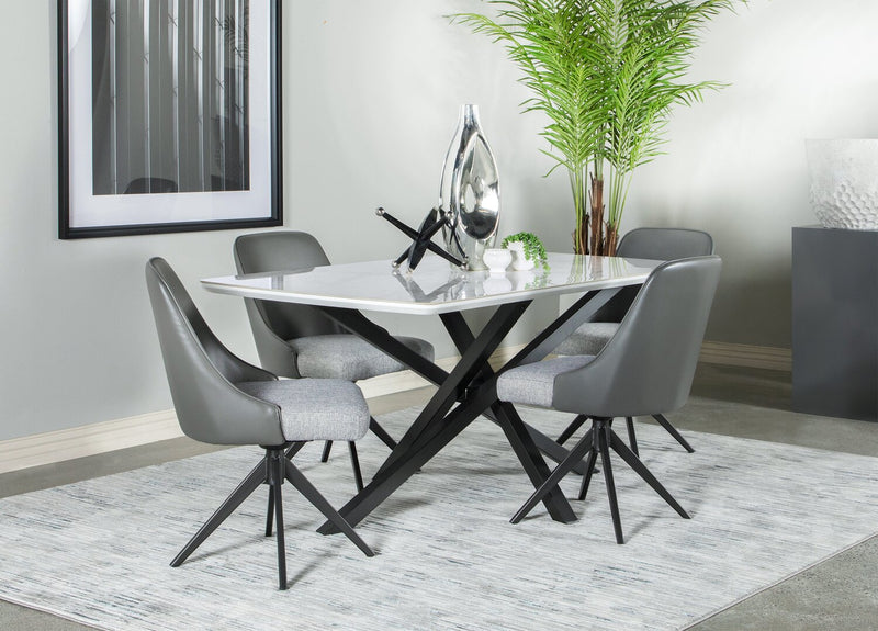Bari Dining Chair with Vegan-Leather & Linen-Look Fabric, Swivel-Seat, Metal - Grey