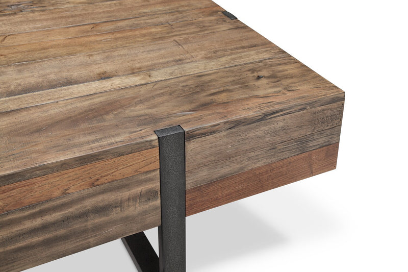 Manchester 54\" Modern Sofa Table with Storage and Shelf - Brown Wood with Iron Base