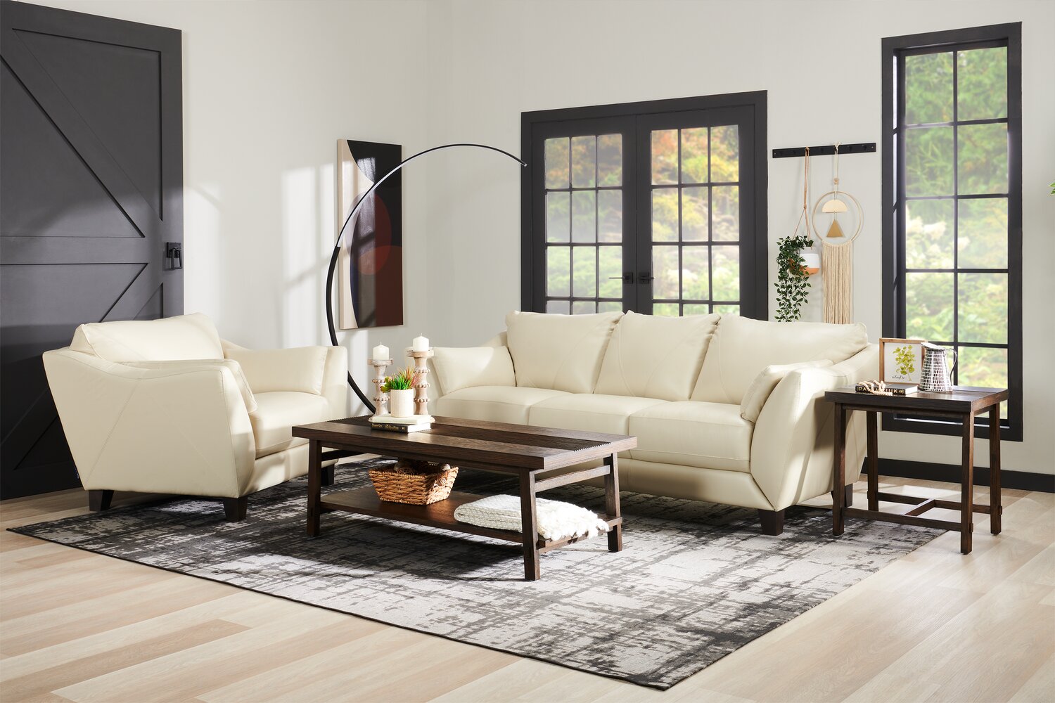 Chateau d Ax Lusso 92 100 Genuine Leather Sofa with Wood Legs Smoke Grey