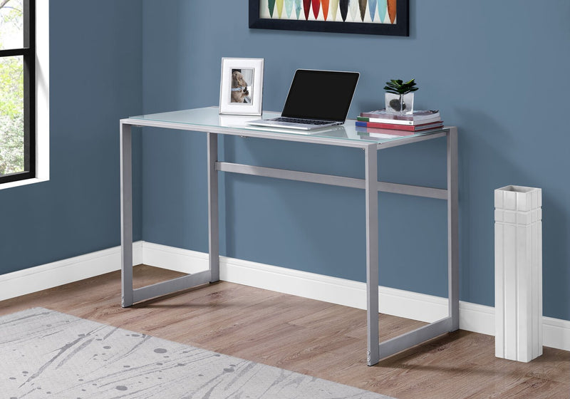 Kyle 48\" Glass-Top Office Desk - Silver