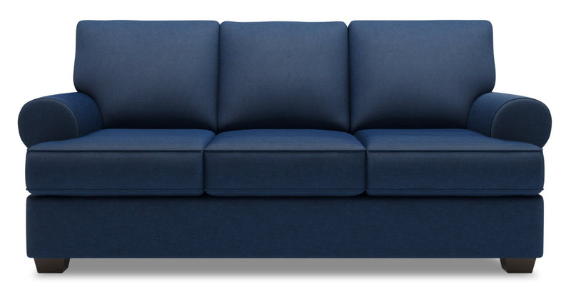 Made in Canada Customizable Sofa Lab Roll 86\" Linen-Look Fabric Sofa with Rolled Arms - Pax Navy Blue