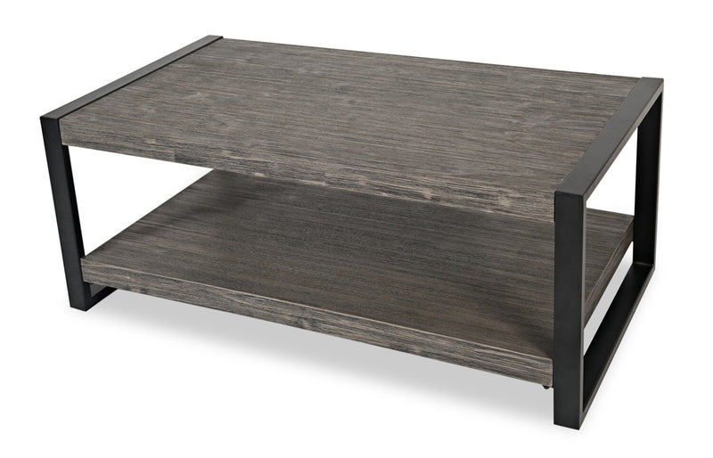 Apex 48\" Modern Coffee Table with Shelf - Grey with Black Metal Legs