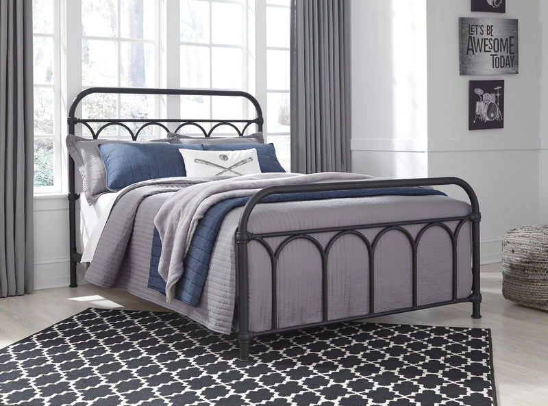 Nora Metal Bed with Headboard & Frame, Black - Full Size