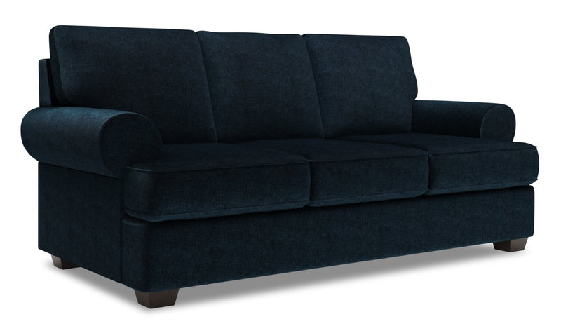 Made in Canada Customizable Sofa Lab Roll 86\" Chenille Fabric Sofa Bed with Rolled Arms - Luxury Indigo Blue