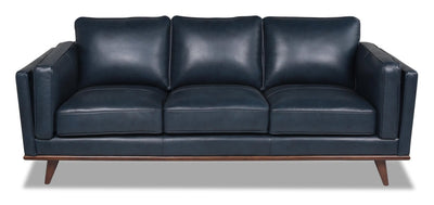 Vivia Top-Grain Genuine Leather Sofa - Navy 