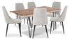 Miya 7pc Dining Set with Table & 6 Chairs, Live Edge, Acacia Wood, Metal, 60\"W - Grey