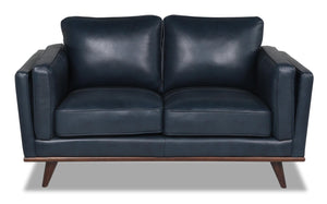 Vivia Top-Grain Genuine Leather Loveseat - Navy