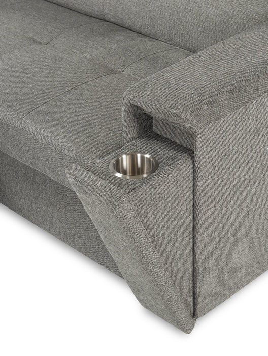 Savvy 2-Piece Left-Facing Linen-Look Fabric Sectional with Adjustable Headrests, Cupholders and USB Port - Grey