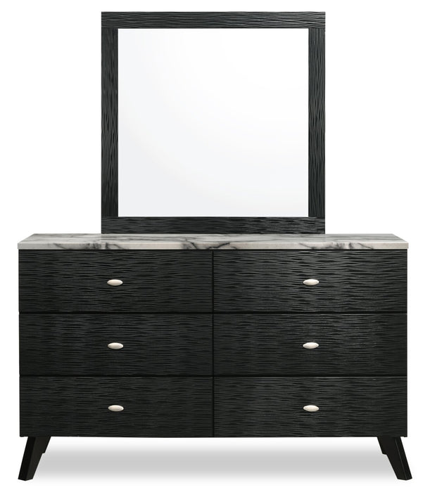 Atlas 6pc Bedroom Set with Bed, Dresser, Mirror & Nightstand, Mid-Century Modern, Black - Queen Size
