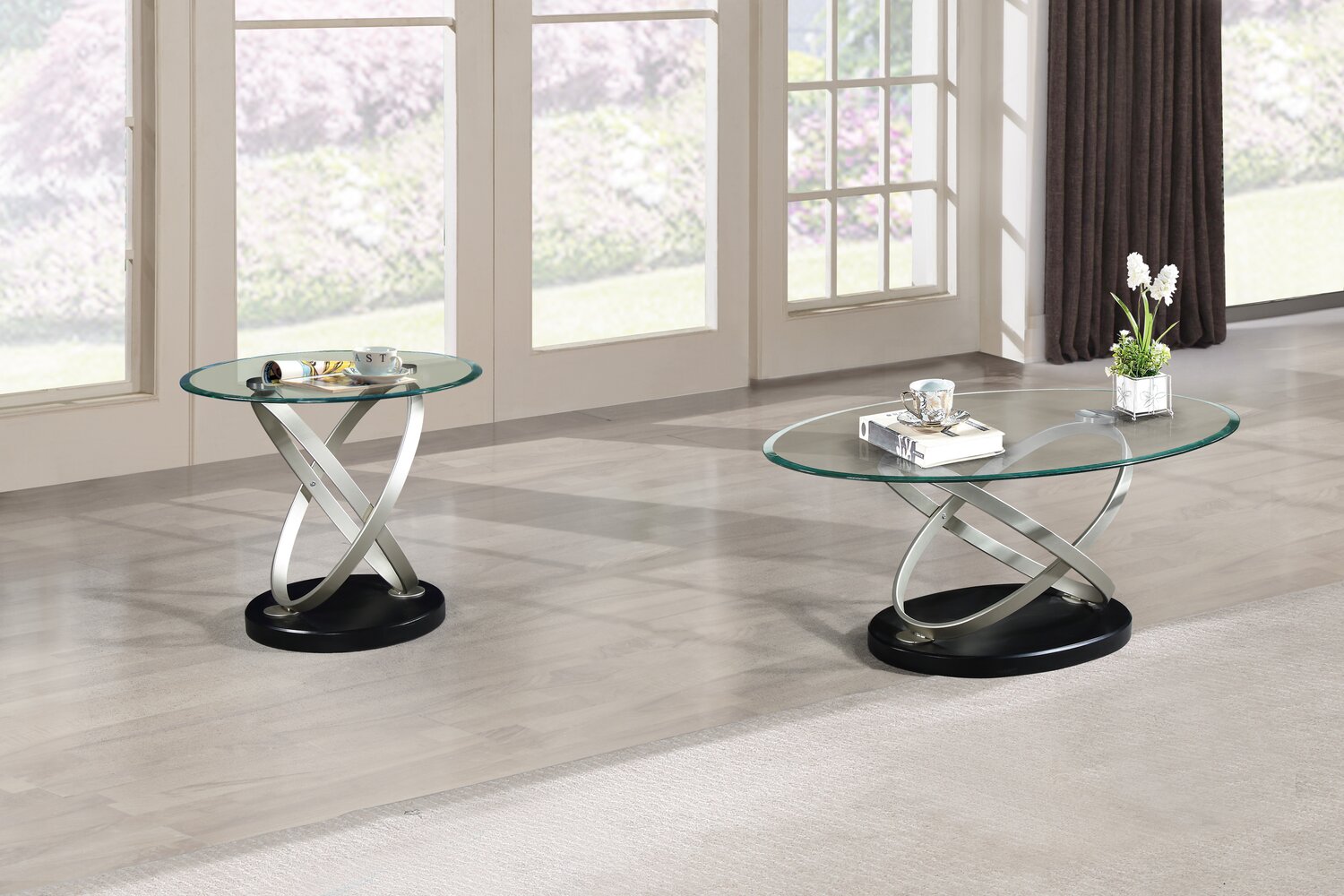 Vikki 48" Modern Oval Glass Top Coffee Table - Glass with Metal Base