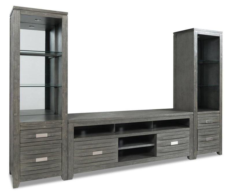 Bronx 3-Piece Entertainment Centre with 70" TV Opening - Grey - Contemporary style Wall Unit in Grey Acacia