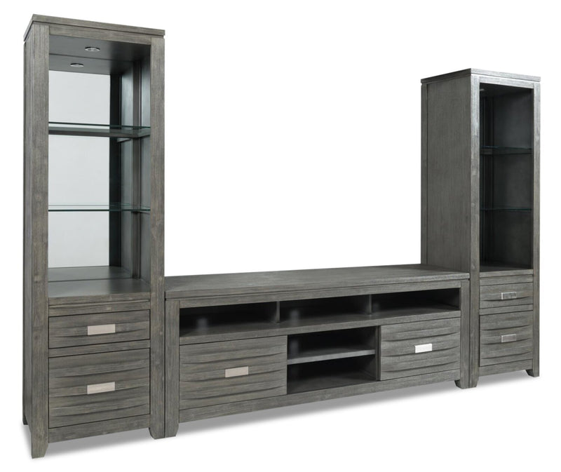 Bronx 114\" 3-Piece Wall Unit Entertainment Centre with Storage and Cable Management for TVs up to 80\"- Grey