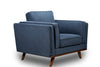 Kort & Co. Kassia 40.9\" Linen-Look Fabric Chair with Wood Base and Legs - Blue