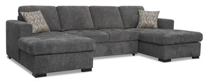 Izzy 3-Piece Chenille Sleeper Sectional with Two Chaises - Pepper | Sofa-lit sectionnel Izzy de 3 pièces en chenille avec deux fauteuils longs - poivre | IZZCPAS3
