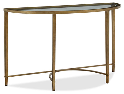 Copia 50" Traditional Glass Top Sofa Table - Silver and Gold with Metal Base|Table de salon traditionnelle Copia de 50 po avec dessus en verre - argentée et dorée avec base en métal
