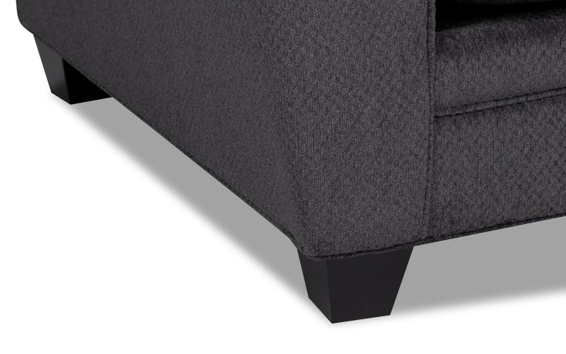 Made in Canada Febe 100\" Chenille Fabric Sofa with Flared Arms and Accent Pillows - Charcoal Grey