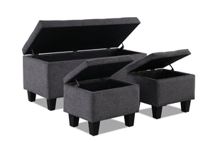 Kai 3-Piece Linen-Look Fabric Storage Ottomans|Poufs de rangement Kai 3 pièces en tissu d'apparence lin|KAIGROTT