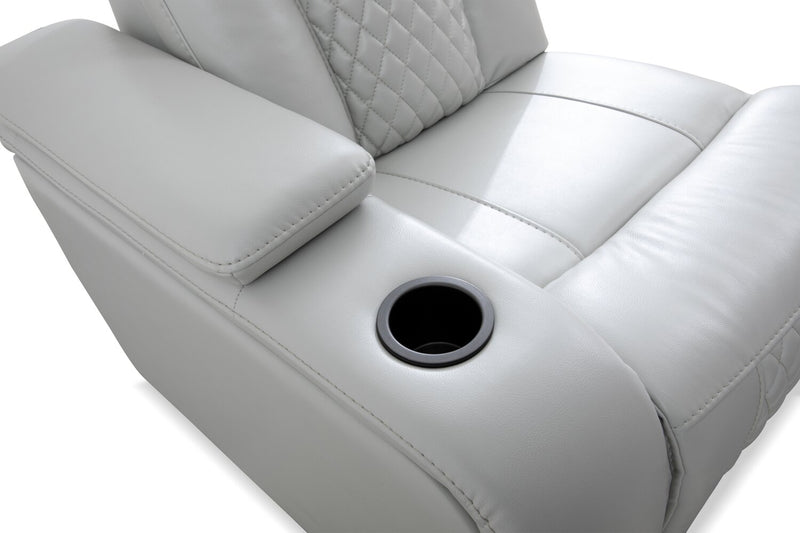 Cinema 79.6\" Leather-Look Fabric Power Reclining Home Theatre Seating with Two Seats - Cosmic Fog Grey