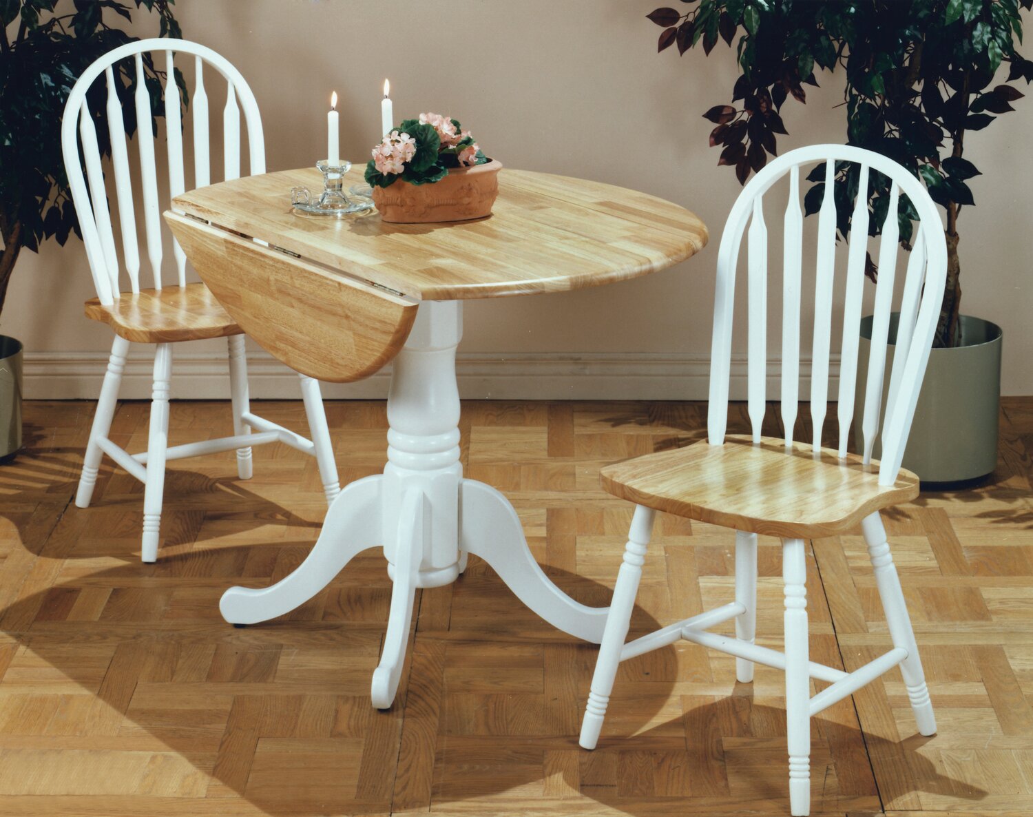 Hana 3pc Drop Leaf Dining Set with Table 2 Chairs Pedestal Base The Brick