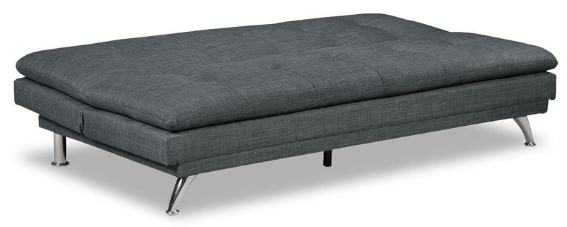 June 73.2\" Linen-Look Fabric Klik Klak Futon with Metal Legs and Tufting - Grey