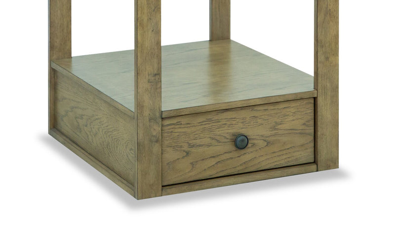 Esme 22\" Traditional Glass Top End Table with Storage and Shelf - Light Brown Wood
