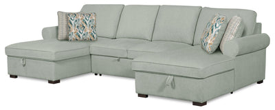 Scott Living Haven 3-Piece Chenille Fabric Sleeper Sectional with Two Storage Chaises - Seafoam Blue | Sofa-lit sectionnel Haven de Scott Living 3 pièces en tissu de chenille avec 2 fauteuils longs de rangement - bleu écume de mer