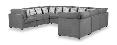 Scott Living Evolve Modular 8-Piece Linen-Look Fabric Sectional with Feather Down Cushions - Charcoal Grey | Sofa sectionnel modulaire Evolve de Scott Living 8 pièces en tissu d’apparence lin avec coussins en duvet et plumes - gris anthracite