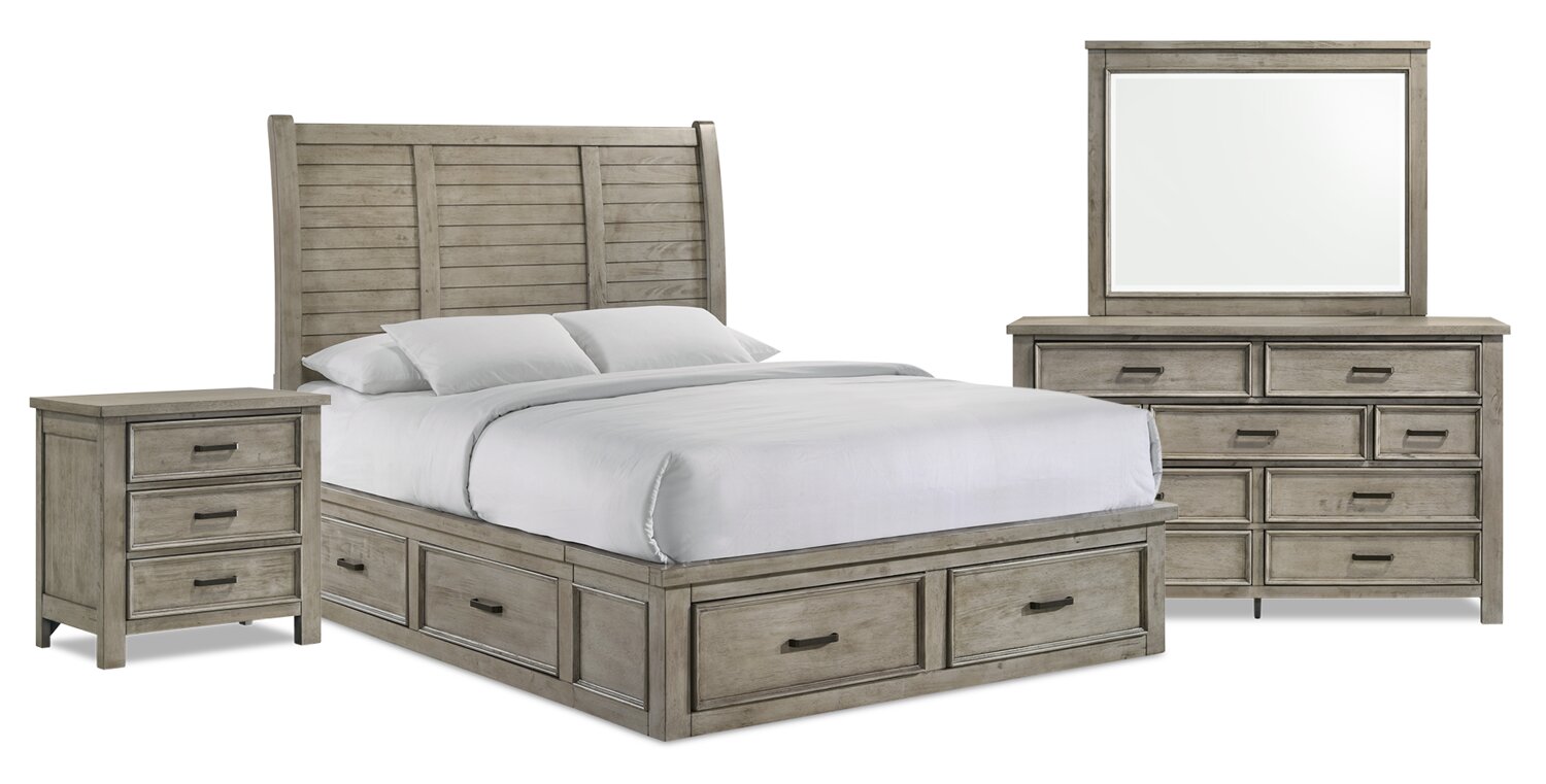 Levi 6pc Bedroom Set with Storage Bed, Dresser, Mirror
