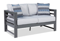 Cabo Outdoor Patio Loveseat - High Density Plastic & Nuvella Fabric , UV & Weather Resistant - Grey 