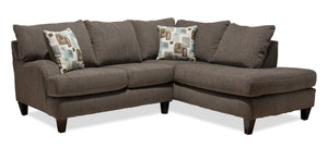 Made in Canada Nofia 2-Piece Right-Facing Chenille Fabric Sectional with  Accent Pillows and Wood Legs - Charcoal Grey