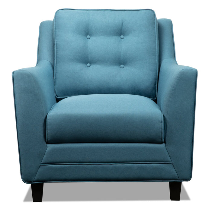 Novalee 35\" Linen-Look Fabric Chair with Flared Arms and Button Tufting - Blue