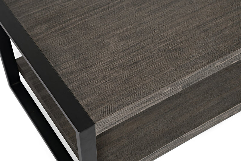 Apex 48\" Modern Coffee Table with Shelf - Grey with Black Metal Legs