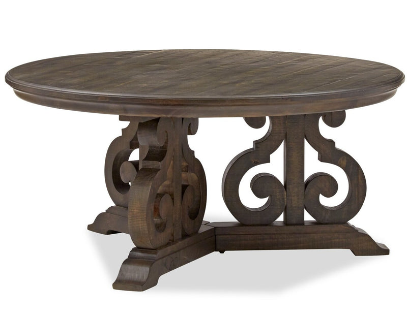 Bellamy 40" Traditional Round Coffee Table - Dark Brown Pine with S ...
