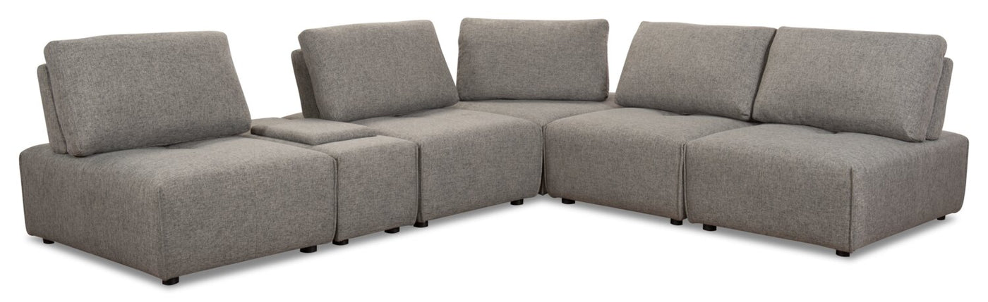 Modera 6 Piece Linen Look Fabric Modular Sectional with 1 Console