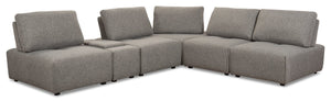 Modera 6-Piece Linen-Look Fabric Modular Sectional with 1 Console - Grey