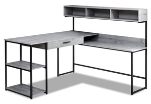 Oaklee L-Shaped Corner Desk with Hutch - Grey 