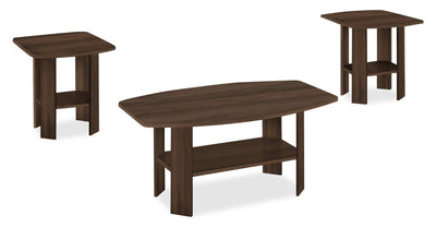 Everest 35.5" Rustic 3-Pack Coffee + 2 End Tables with Shelf - Dark Walnut |Ensemble 3 tables rustiques Everest de 35,5 po (table à café et 2 tables de bout) avec tablette - noyer foncé