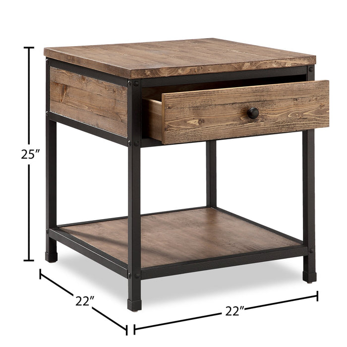 Giana 22\" Rustic End Table with Storage and Shelf - Brown Weathered Pine with Black Metal Frame