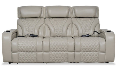 Elite Genuine Leather Power Reclining Sofa with Massage Function and Power Headrests - Grey 