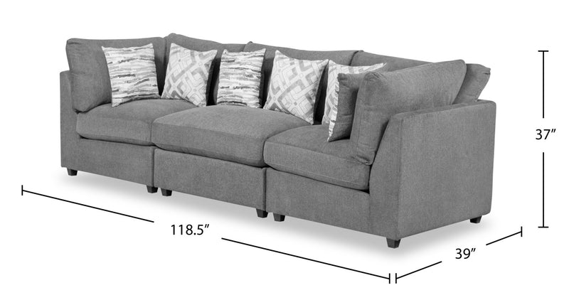 Scott Living Evolve Modular 118.5\" Linen-Look Fabric Sofa with Removable Feather Down Cushions - Charcoal Grey